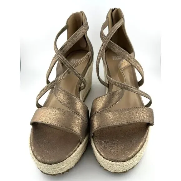 Eileen Fisher Wanda espadrille strappy Bronze Gold Leather wedges size 9 NWOB - Picture 2 of 6